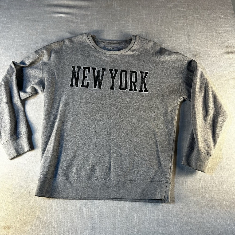 Aeropostale NY Full Front Gray Pullover Sweatshirt‎ S Crewneck